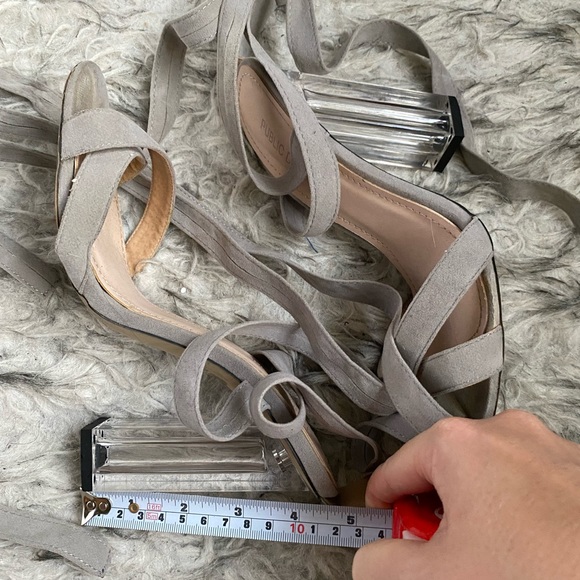 Public Desire grey wrap tie sandals with perspex heel - Picture 2 of 5